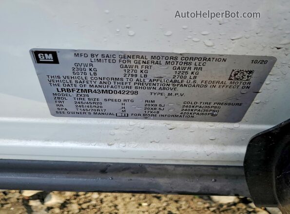 LRBFZMR43MD042298 2021 BUICK ENVISION White VIN sticker view