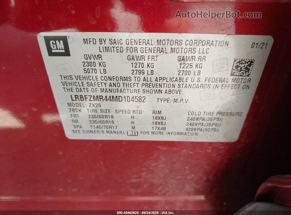 LRBFZMR44MD104582 2021 BUICK ENVISION Burgundy Engine compartment view
