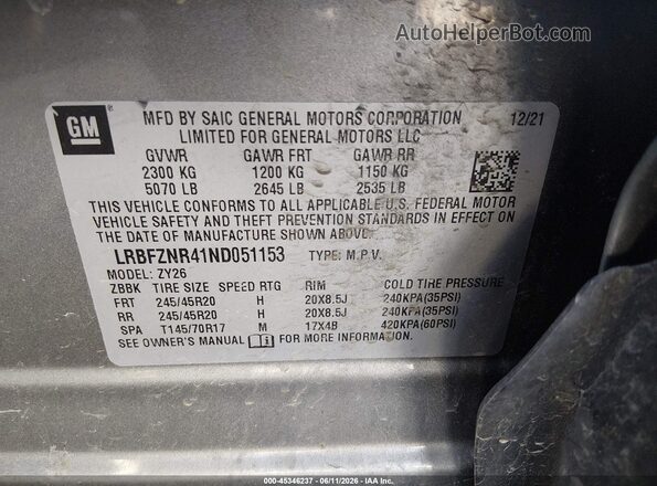 LRBFZNR41ND051153 2022 BUICK ENVISION Silver ძრავის განყოფილების ხედი