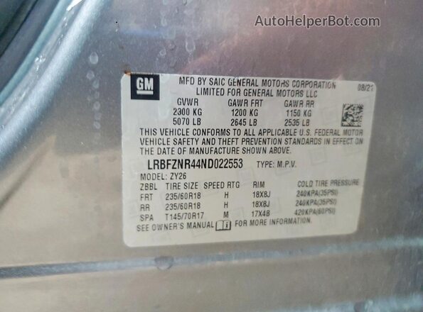 LRBFZNR44ND022553 2022 BUICK ENVISION Gray 