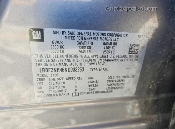 LRBFZNR46ND033263 2022 BUICK ENVISION Серый Вид подкапотного пространства