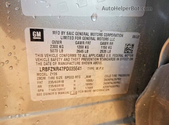 LRBFZNR47PD035641 2023 BUICK ENVISION Gray Widok naklejki z numerem VIN
