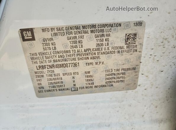 LRBFZNR48MD077361 2021 BUICK ENVISION White Engine compartment view
