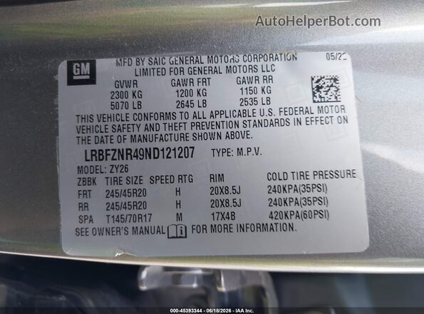 LRBFZNR49ND121207 2022 BUICK ENVISION Gray Widok komory silnika