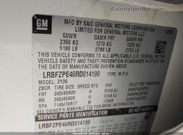 LRBFZPE46RD014199 2024 BUICK ENVISION White Widok komory silnika