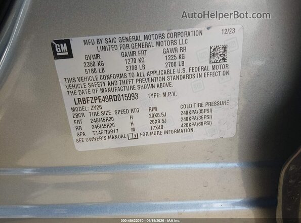 LRBFZPE49RD015993 2024 BUICK ENVISION Gray Widok komory silnika