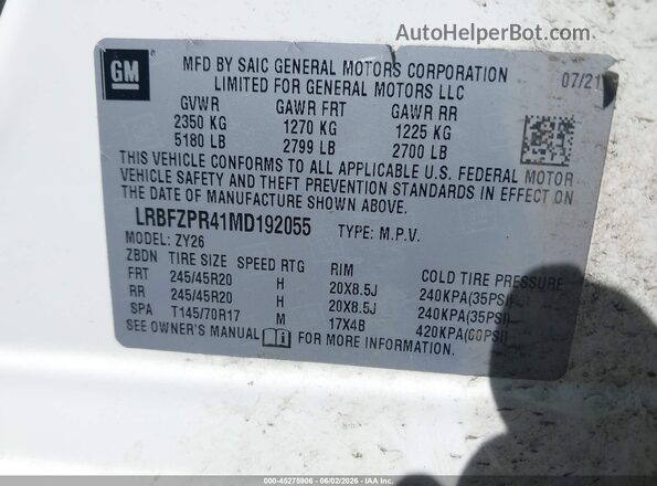 LRBFZPR41MD192055 2021 BUICK ENVISION White Widok komory silnika