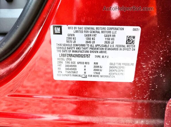 LRBFZRR43ND020767 2022 BUICK ENVISION Burgundy 