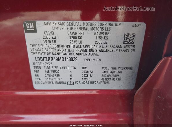 LRBFZRR49MD148039 2021 BUICK ENVISION Red Engine compartment view