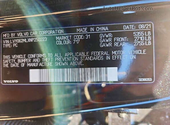 LVY062MLXNP250223 2022 VOLVO S90 Black VIN sticker view