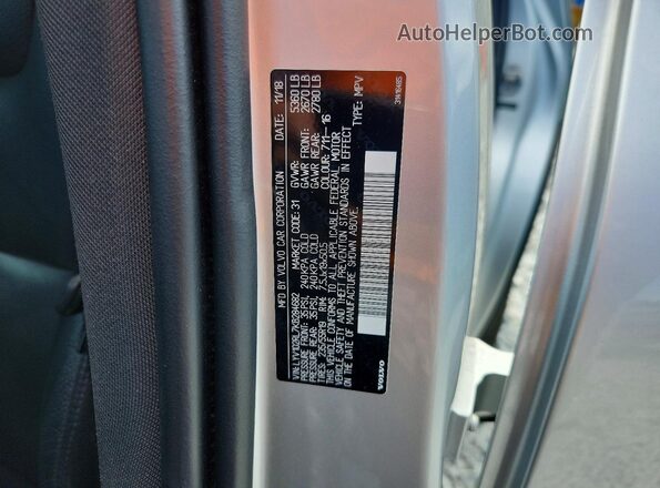 LYV102RL7KB284682 2019 VOLVO XC60 Silver VIN sticker view
