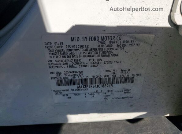 MAJ3P1RE4JC188945 2018 FORD ECOSPORT White 