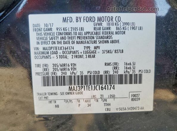 MAJ3P1TE1JC164174 2018 FORD ECOSPORT Черный 