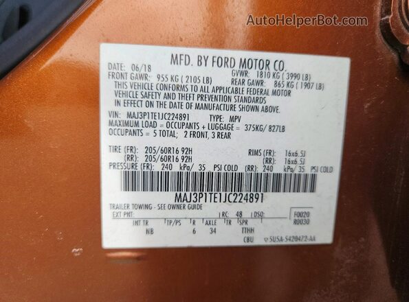 MAJ3P1TE1JC224891 2018 FORD ECOSPORT Orange 