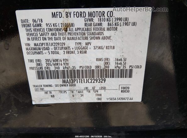 MAJ3P1TE1JC229329 2018 FORD ECOSPORT Black Vista del compartimento del motor