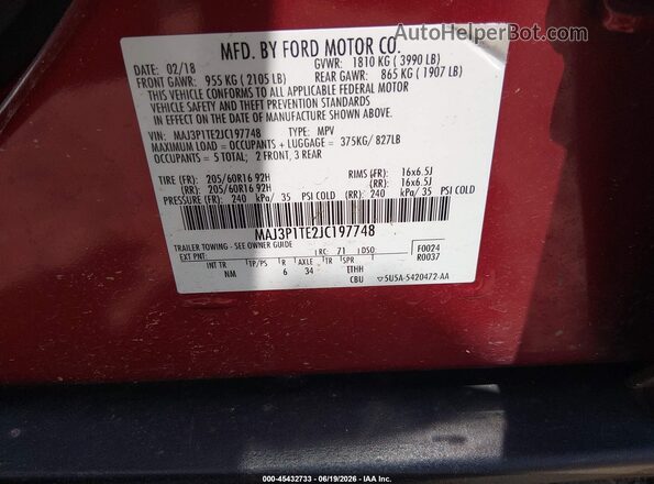 MAJ3P1TE2JC197748 2018 FORD ECOSPORT Red Շարժիչի բաժամունքի տեսք