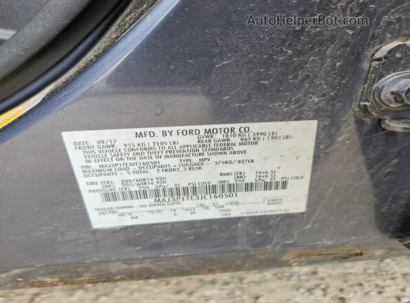 MAJ3P1TE3JC160501 2018 FORD ECOSPORT Gray Widok naklejki z numerem VIN