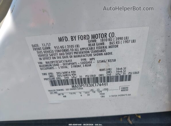 MAJ3P1TE3JC176441 2018 FORD ECOSPORT White Вид підкапотного простору