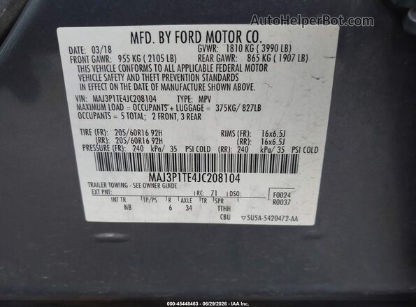 MAJ3P1TE4JC208104 2018 FORD ECOSPORT Blue Շարժիչի բաժամունքի տեսք
