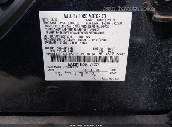 MAJ3P1TE5JC171323 2018 FORD ECOSPORT Black Engine compartment view