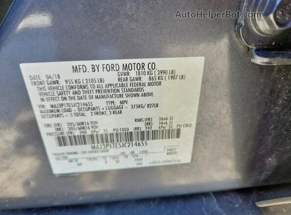 MAJ3P1TE5JC214655 2018 FORD ECOSPORT Серый 