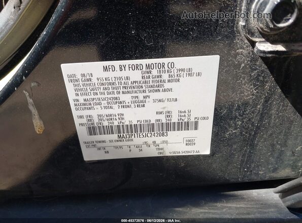MAJ3P1TE5JC242083 2018 FORD ECOSPORT Black Widok komory silnika