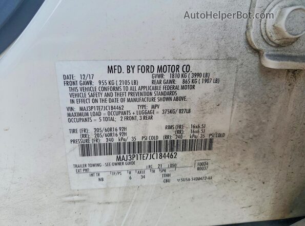 MAJ3P1TE7JC184462 2018 FORD ECOSPORT Белый Панорамный вид салона 360°