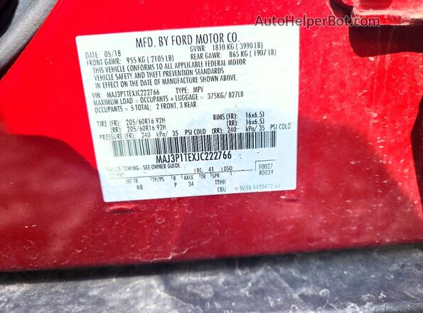 MAJ3P1TEXJC222766 2018 FORD ECOSPORT Red ძრავის განყოფილების ხედი