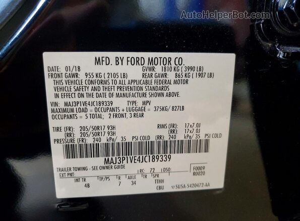 MAJ3P1VE4JC189339 2018 FORD ECOSPORT Black Vista del compartimento del motor