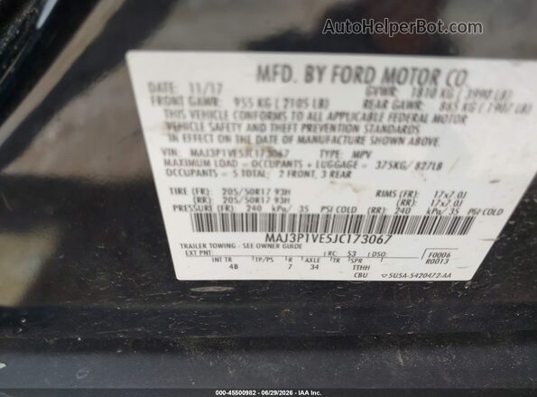 MAJ3P1VE5JC173067 2018 FORD ECOSPORT Черный Вид подкапотного пространства