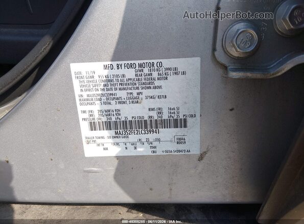 MAJ3S2FE2LC339941 2020 FORD ECOSPORT Silver Widok komory silnika
