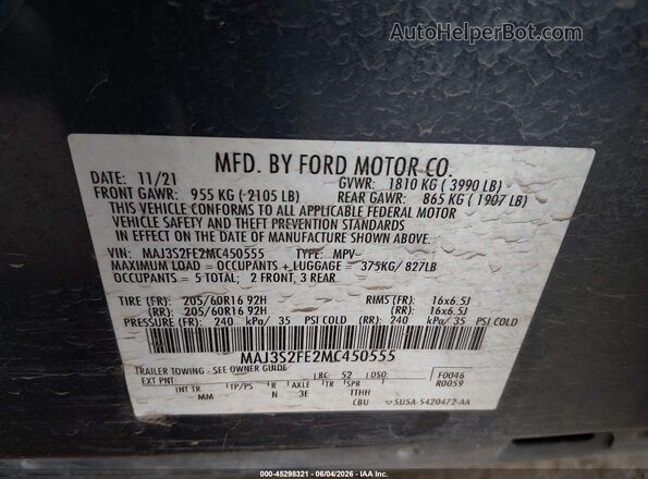 MAJ3S2FE2MC450555 2021 FORD ECOSPORT Blue Engine compartment view