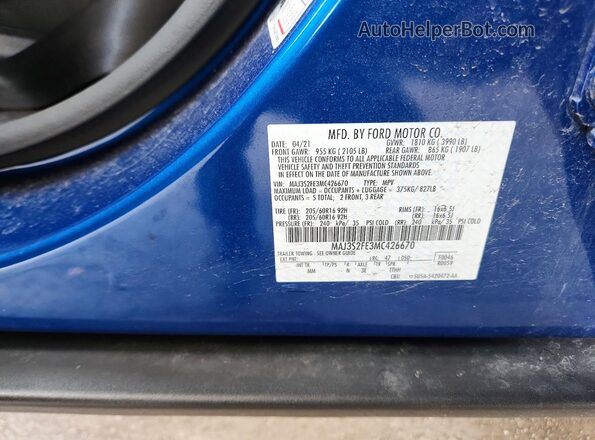 MAJ3S2FE3MC426670 2021 FORD ECOSPORT Blue Engine compartment view