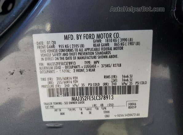 MAJ3S2FE5LC378913 2020 FORD ECOSPORT Gray 