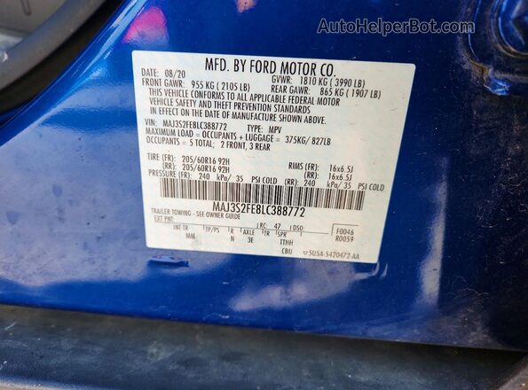 MAJ3S2FE8LC388772 2020 FORD ECOSPORT Blue 