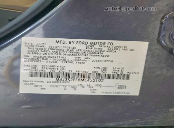 MAJ3S2FE8MC452102 2021 FORD ECOSPORT Угольный Вид подкапотного пространства