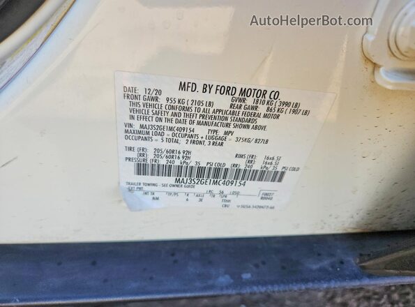 MAJ3S2GE1MC409154 2021 FORD ECOSPORT White Engine compartment view