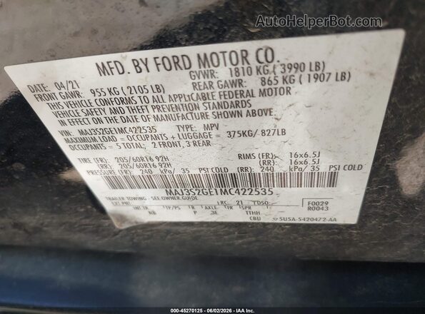 MAJ3S2GE1MC422535 2021 FORD ECOSPORT Black Engine compartment view
