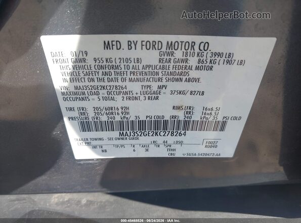 MAJ3S2GE2KC278264 2019 FORD ECOSPORT Gray Engine compartment view