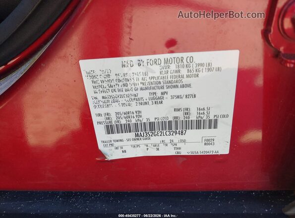 MAJ3S2GE2LC329487 2020 FORD ECOSPORT Red Vista del compartimento del motor