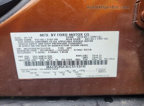 MAJ3S2GE3LC315310 2020 FORD ECOSPORT Brown 