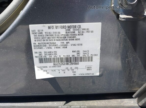 MAJ3S2GE4KC284860 2019 FORD ECOSPORT Gray Engine compartment view