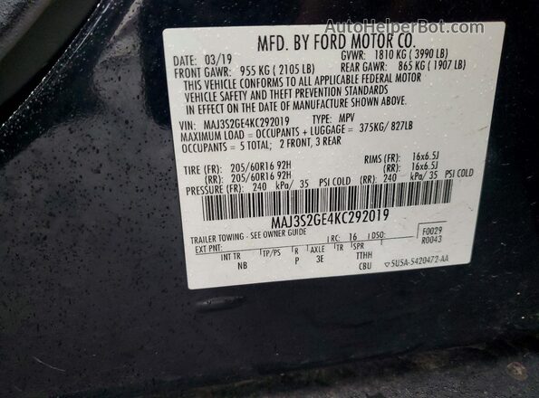 MAJ3S2GE4KC292019 2019 FORD ECOSPORT Black 