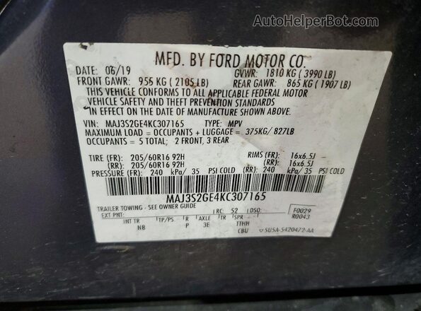 MAJ3S2GE4KC307165 2019 FORD ECOSPORT Gray Շարժիչի բաժամունքի տեսք