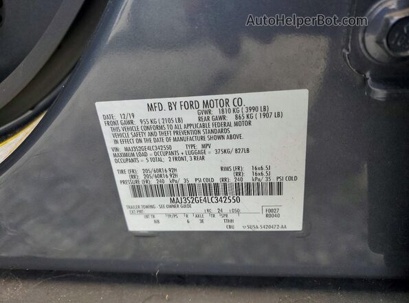 MAJ3S2GE4LC342550 2020 FORD ECOSPORT Gray Vista interior de 360 grados
