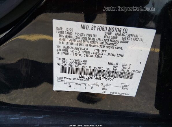 MAJ3S2GE4MC406457 2021 FORD ECOSPORT Черный Вид подкапотного пространства