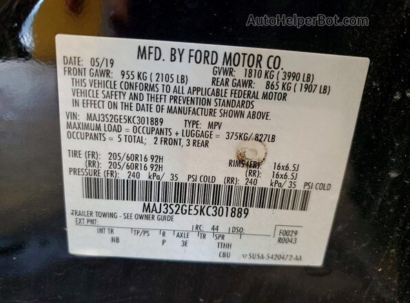 MAJ3S2GE5KC301889 2019 FORD ECOSPORT Black 