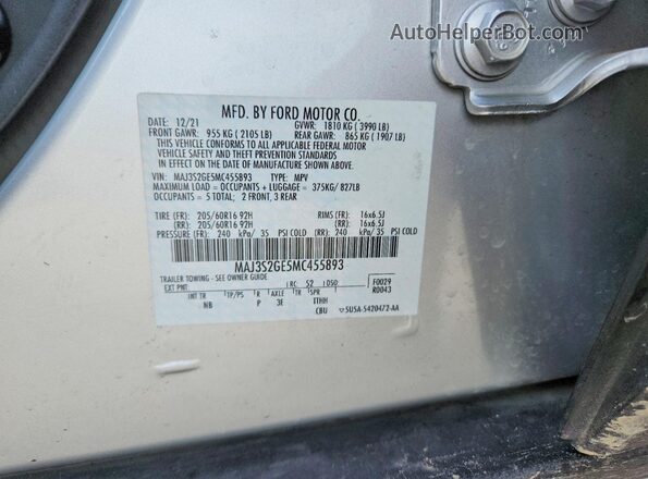 MAJ3S2GE5MC455893 2021 FORD ECOSPORT Silver 
