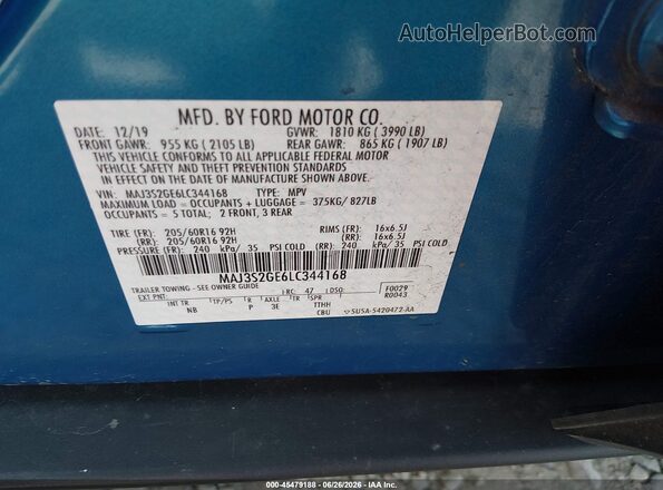 MAJ3S2GE6LC344168 2020 FORD ECOSPORT Blue Вид підкапотного простору