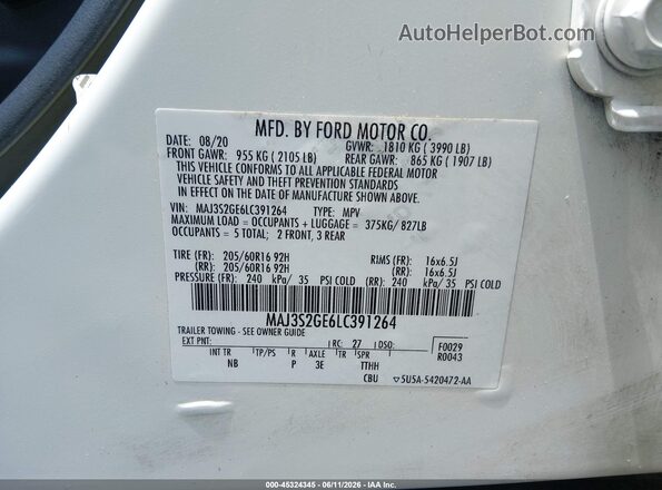 MAJ3S2GE6LC391264 2020 FORD ECOSPORT White Շարժիչի բաժամունքի տեսք